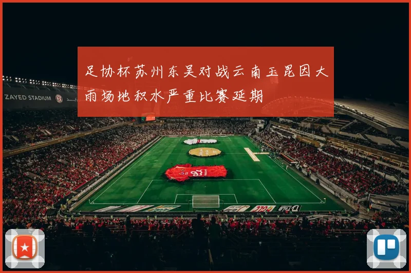 足协杯苏州东吴对战云南玉昆因大雨场地积水严重比赛延期